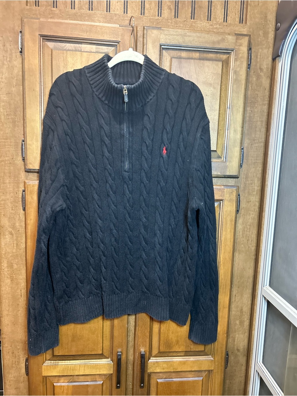 Polo by Ralph Lauren Black Cable-Knit Quarter-Zip Sweater with Red Pony XXL - Picture 4 of 9